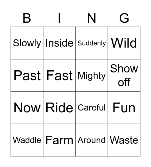Duck on a bike Bingo Card