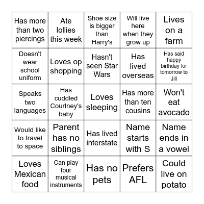Signature Rush Bingo Card