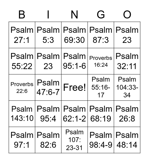 Hymns from OT Bingo Card