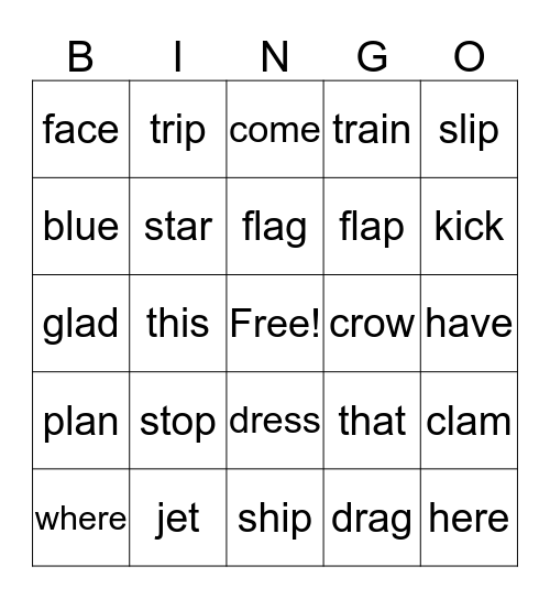 Consonant Blend Bingo Card