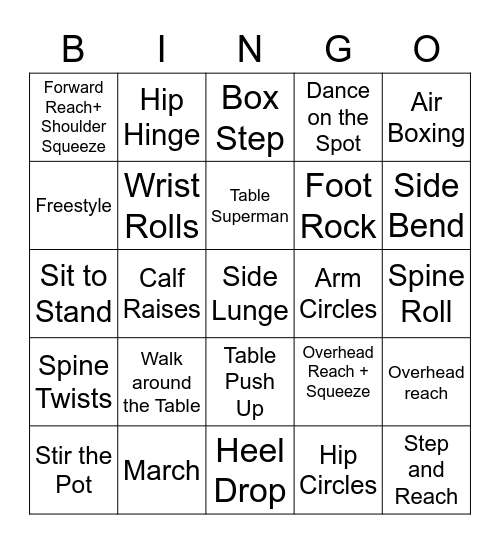 Movement Bingo Card