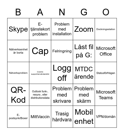 BUNGO Bingo Card