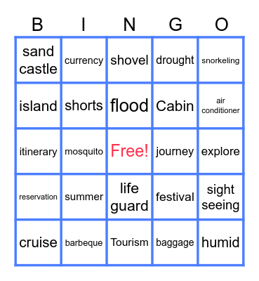 Summer vocabularies Bingo Card