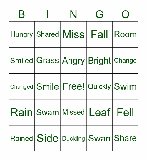 The Ugly Duckling Bingo Card