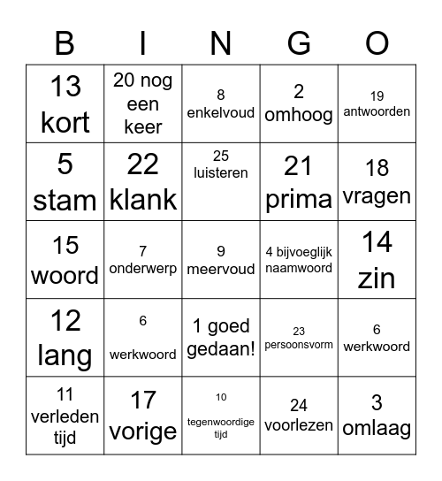 woorden tijdens de Nederlandse les Bingo Card