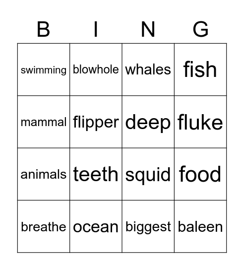 Whales Bingo Card