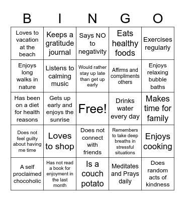 Wellness Bingo Card