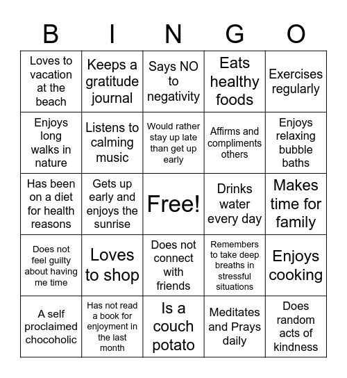 Wellness Bingo Card