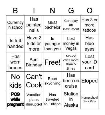 Welcome Gathering Bingo Card