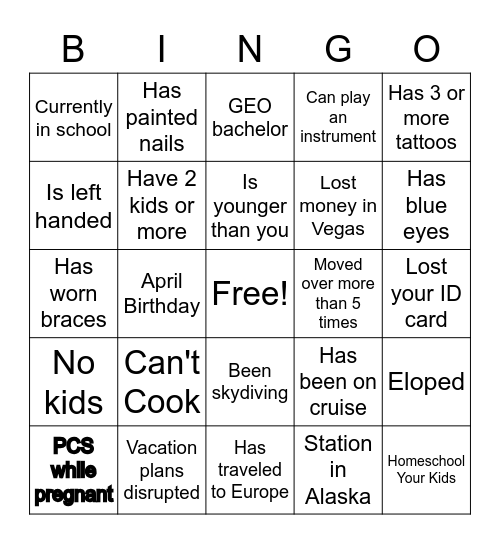 Welcome Gathering Bingo Card