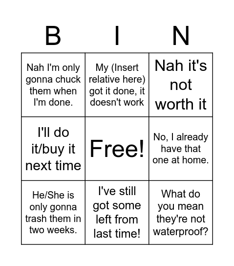 Untitled Bingo Card