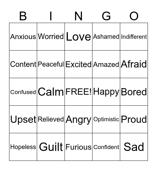 Emotions Bingo Card