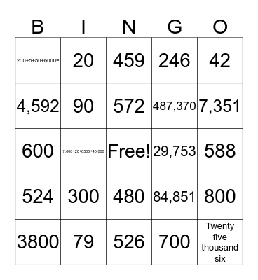 Place Value Bingo Card