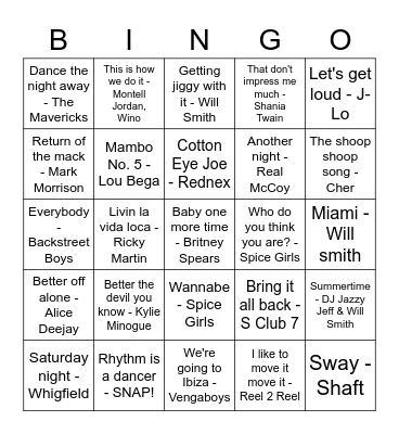 90s Bingo Card
