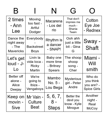 90s Bingo Card