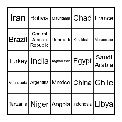 Largest Countries Bingo Card
