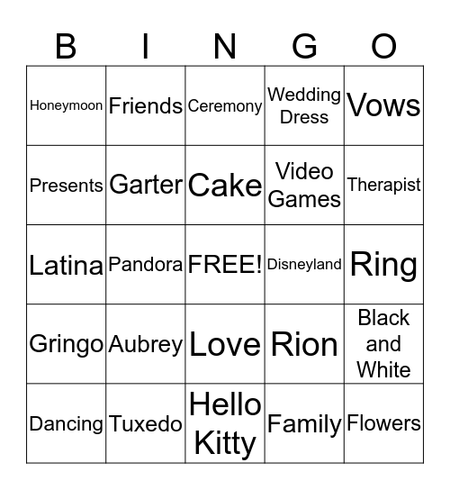 Wedding Shower Bingo Card