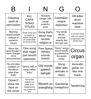 Whitey Album Bingo Card
