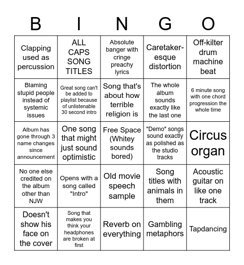 Whitey Album Bingo Card