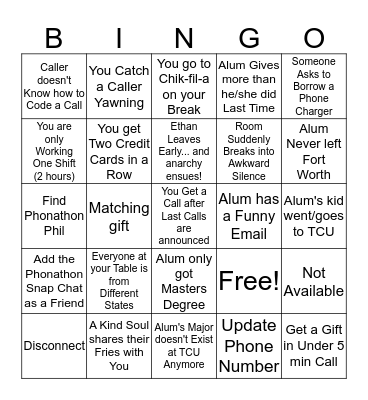 Phonathon Bingo Card