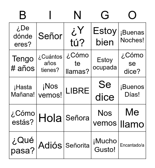 Saludos Bingo Card