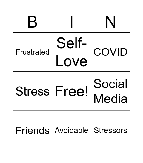 Stress Busters Bingo Card