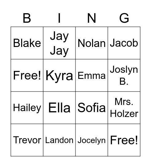 Holzer Homeroom '22-'23 Bingo Card