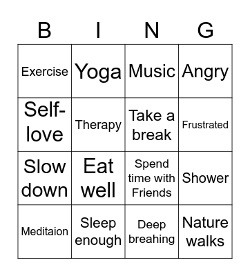 Stress Busters Bingo Card