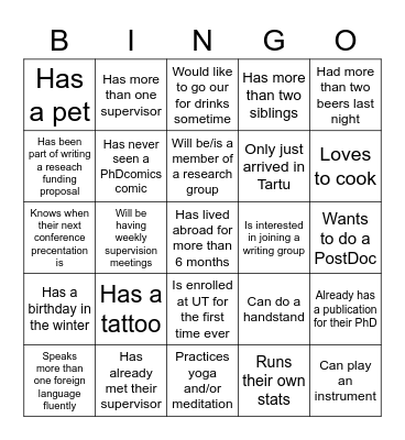 PhD bingo Card