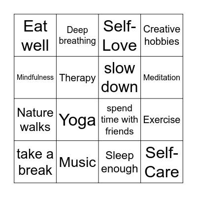 Stress Buster Bingo Card