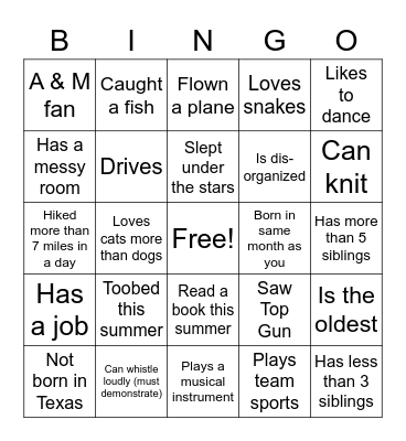 Find Someone Who Bingo Card