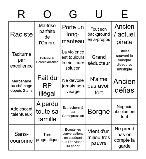 Bingo du Rogue Bingo Card