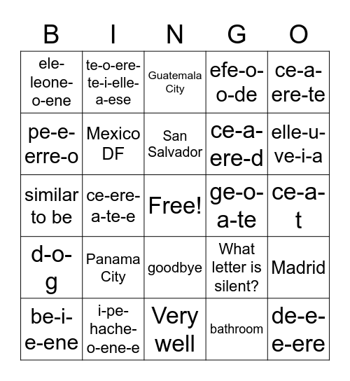 Gallardo Alfabeto y paises Bingo Card