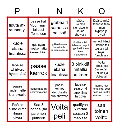 Fall Guys Bingo Card