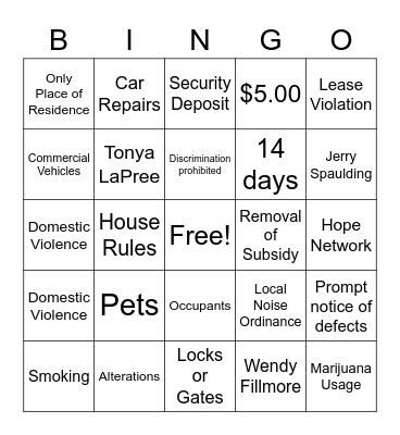 Untitled Bingo Card