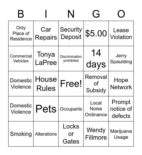 Untitled Bingo Card