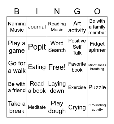 Coping Skills Bingo Card