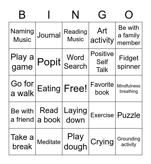 Coping Skills Bingo Card