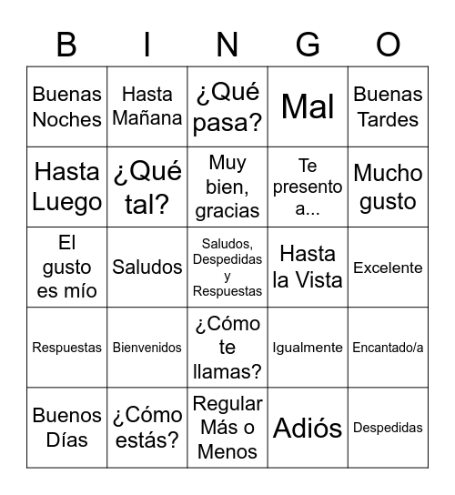SALUDOS Bingo Card
