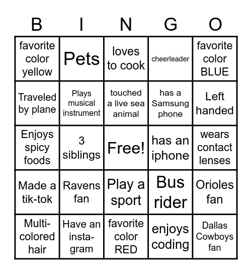 Ice-Breaker BINGO Card