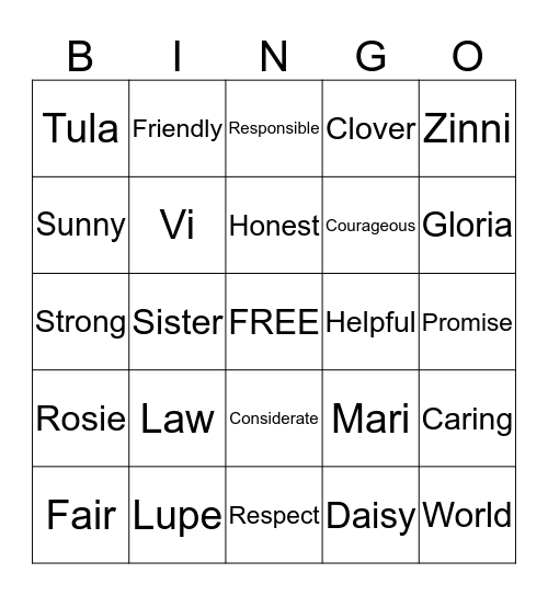 Daisy Fun! Bingo Card