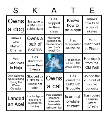 UNC Figure Skating BINGO Card