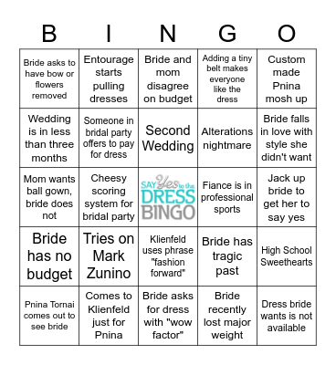 Maddie's Say Yes to the Dress Bingo Party Bingo Card