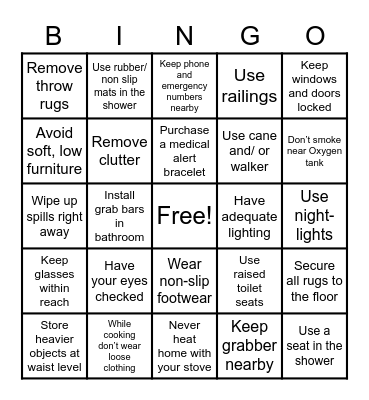 Home Safety Bingo Card