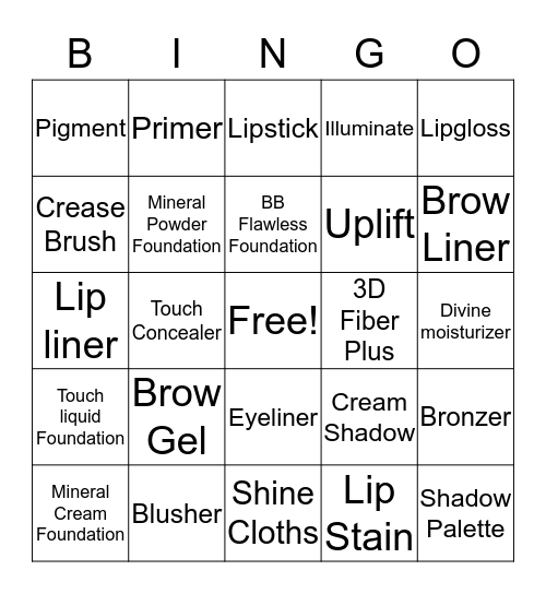 Beauty Bash Bingo Card
