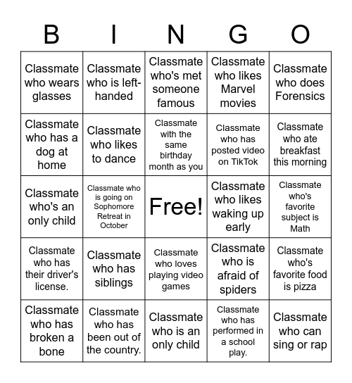 Human Bingo Card