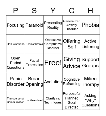 Mental Health Bingo! Bingo Card