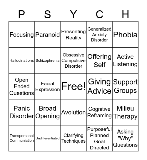 Mental Health Bingo! Bingo Card