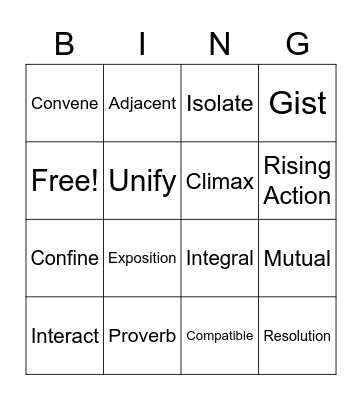 Week 1 Vocab Bingo Card