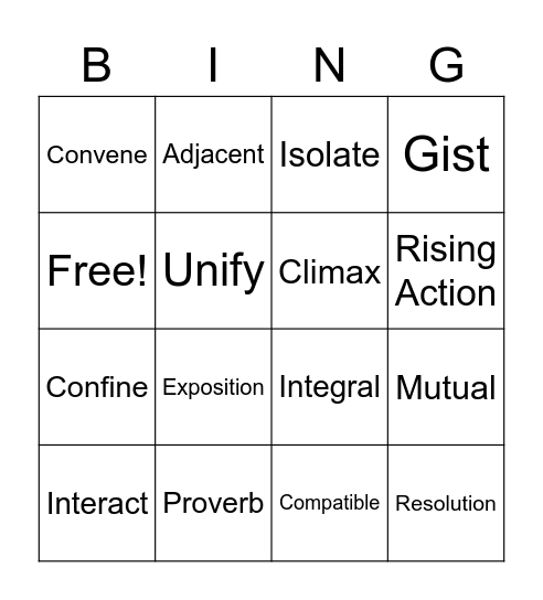 Week 1 Vocab Bingo Card